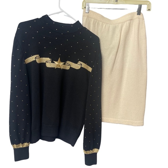 St. John Evening  Gold Star
Ribbon Sweater Black/ivory skirt | Size M/4 - Picture 9 of 16